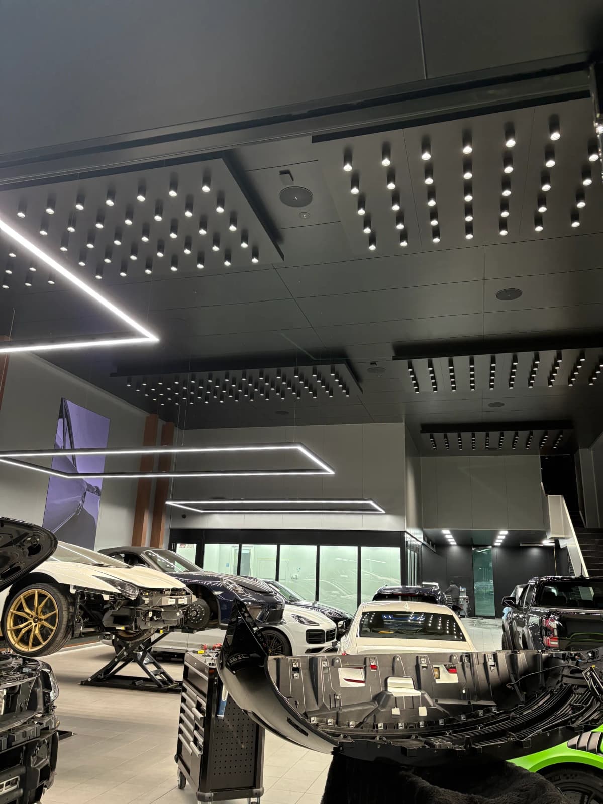 Wide shot of commercial showroom lighting