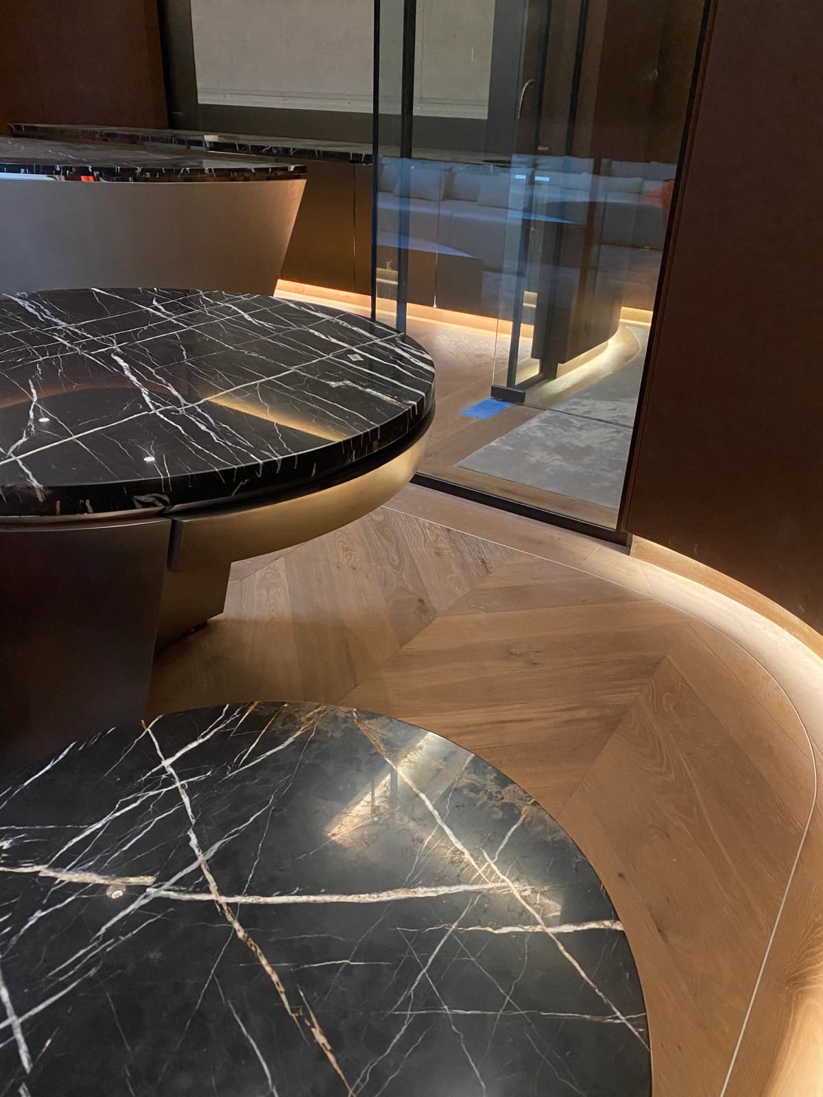 Lobby staircase with floor lighting