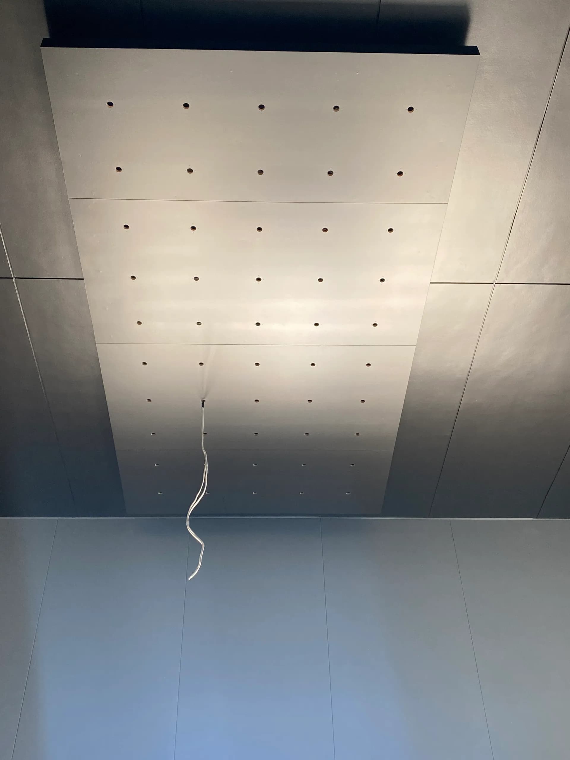 Ceiling panel with exposed wiring